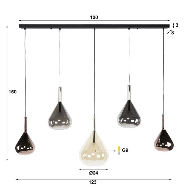 Hanglamp Wings 5-lichts / Zwart