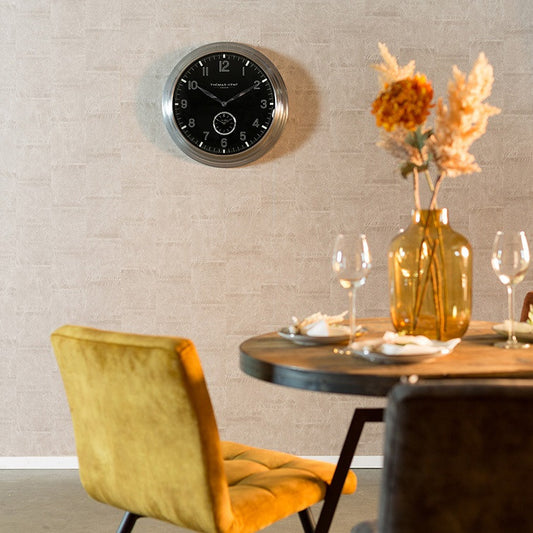 Thomas Kent wandklok "Timekeeper" rond Zwart/Zilver - Ø71 CM