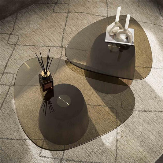 Salontafel Tinto driehoekig set van 2 stuks / Bronze Glass