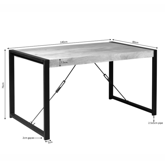 Eettafel mangohout 140x80x76 cm (magazijn opruiming)
