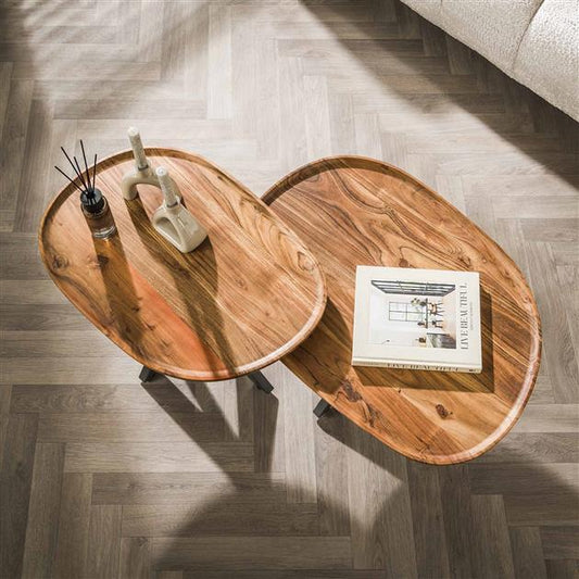 Salontafel set/2 spider / Massief acacia naturel