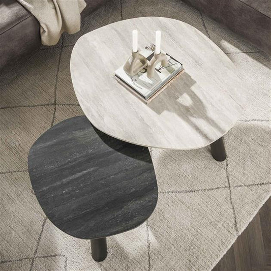 Salontafel Twin log set van 2 stuks / Ceramic 3D Travertine Multi Colour (Magazijn sale)