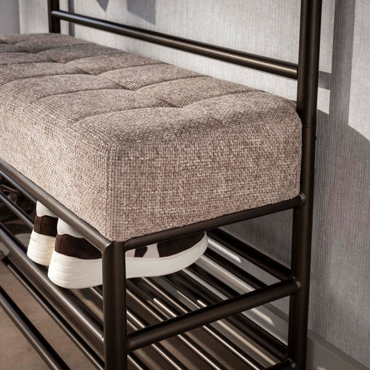 Garderobebank/kapstok Luno + schoenenrek Drift brown