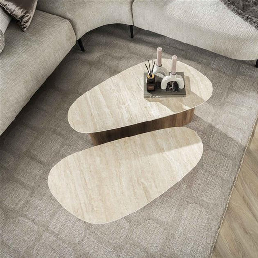 Salontafel set van 2 stuks Romano driehoekig / Ceramic travertine