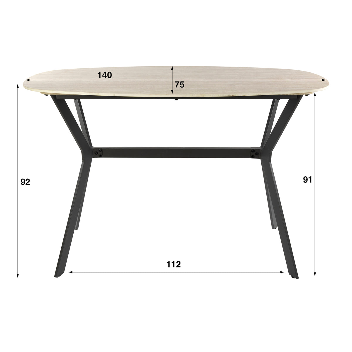 Bartafel Romano deens ovaal 140x75 cm / Keramiek travertin