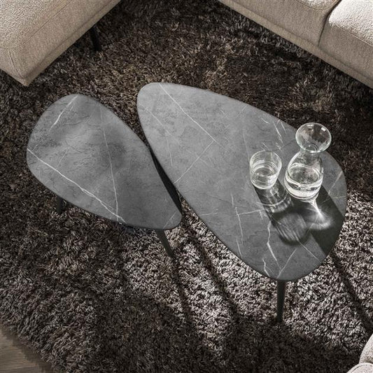Salontafel set van 2 stuks pear shaped organisch / 3D zwart bruin