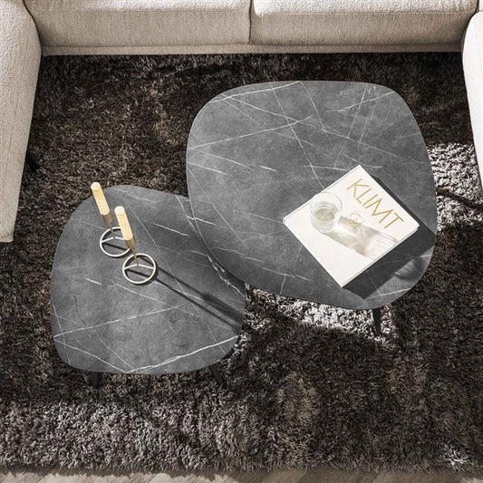 Salontafel set van 2 stuks rock organisch / 3D zwart bruin