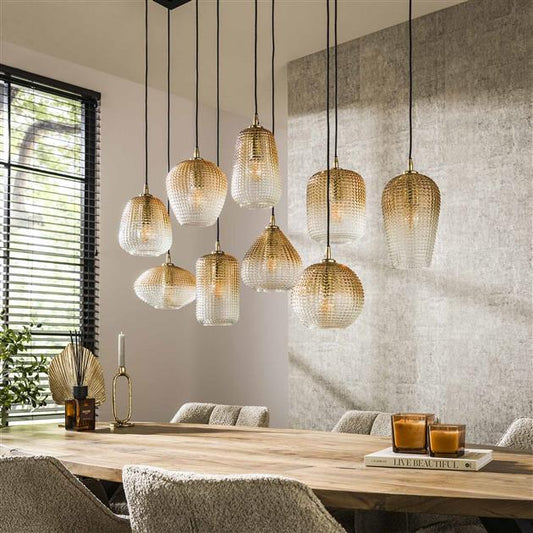 Hanglamp 5+4 dot pattern / Amberkleurig glas