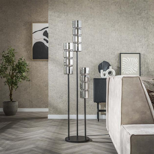 Vloerlamp 3L getrapt cylinder glas / Artic zwart