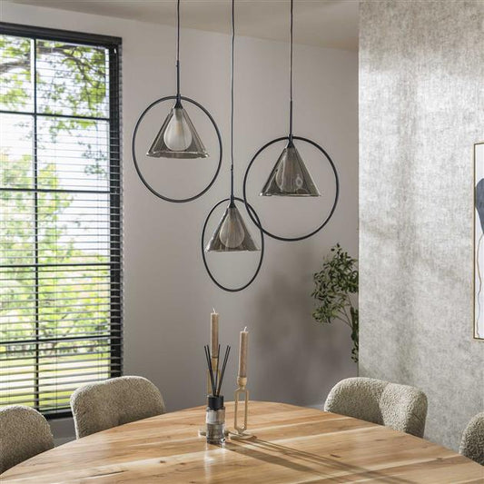 Hanglamp 3L ring getrapt tapse kap / Smoke grey glas (Magazijn sale)