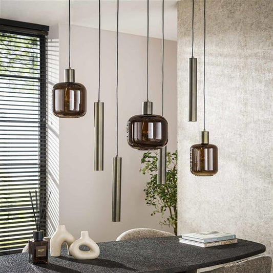Hanglamp 4+3 metal and glass mix Bronza / Sienna brown