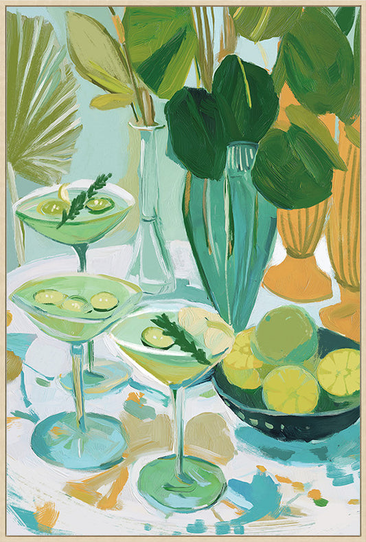 Canvas schilderij Handgeschilderd met lijst 'Borrel 1 '60x90 cm