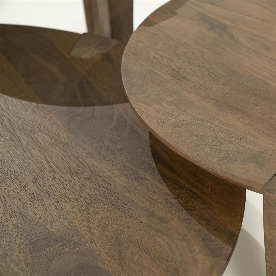 Combideal : Salontafel set Davina Eleonora 3-delig rond - Geborsteld mangohout, foto 5