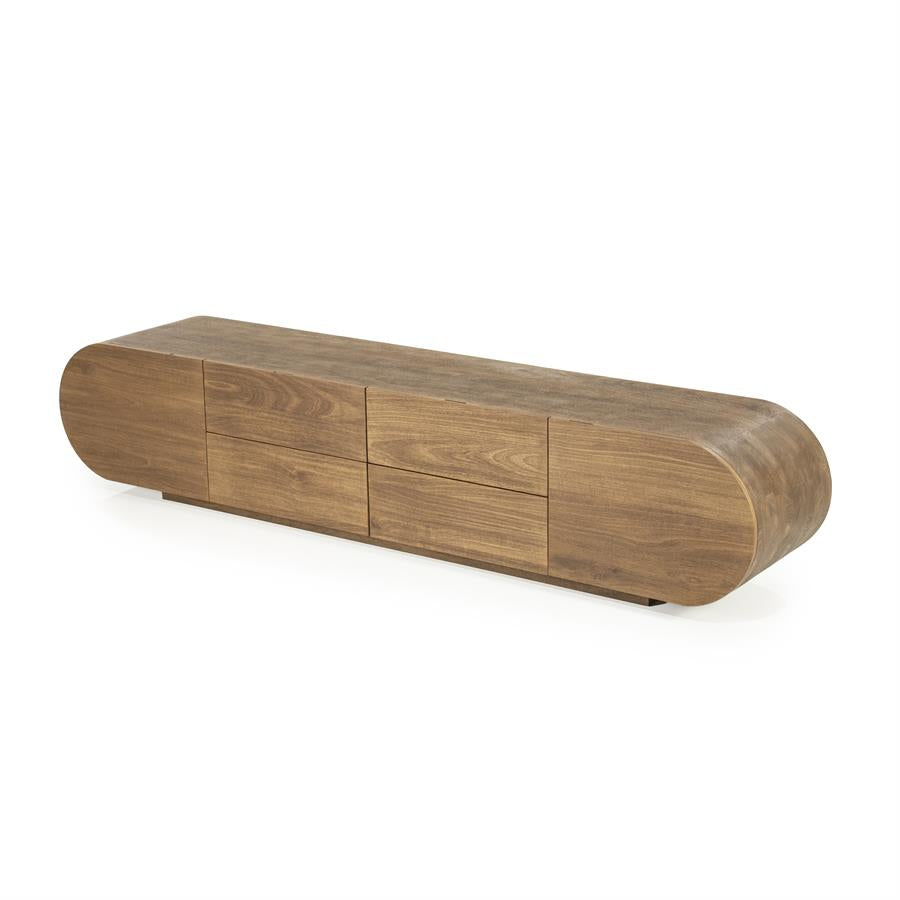 TV meubel King Eleonora ronde vormen 210x40x43 cm - Geborsteld mangohout