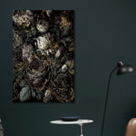 Glasschilderij  bloemen donkere tinten/gouden accenten 80x120 cm