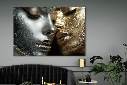 Glasschilder Gouden/zilveren vrouwen 120x80 cm