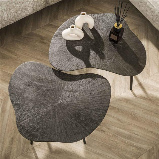 Salontafel set van 2 stuks leaf ray metal / Bruin brons
