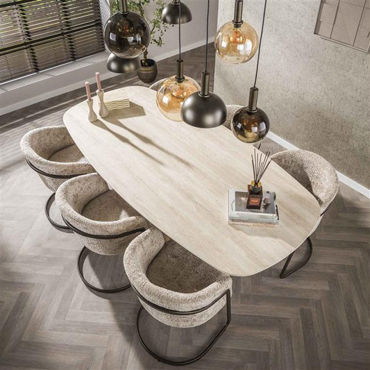 Eettafel Romano Centro deens ovaal 215x105 cm / 3D keramiek travertin