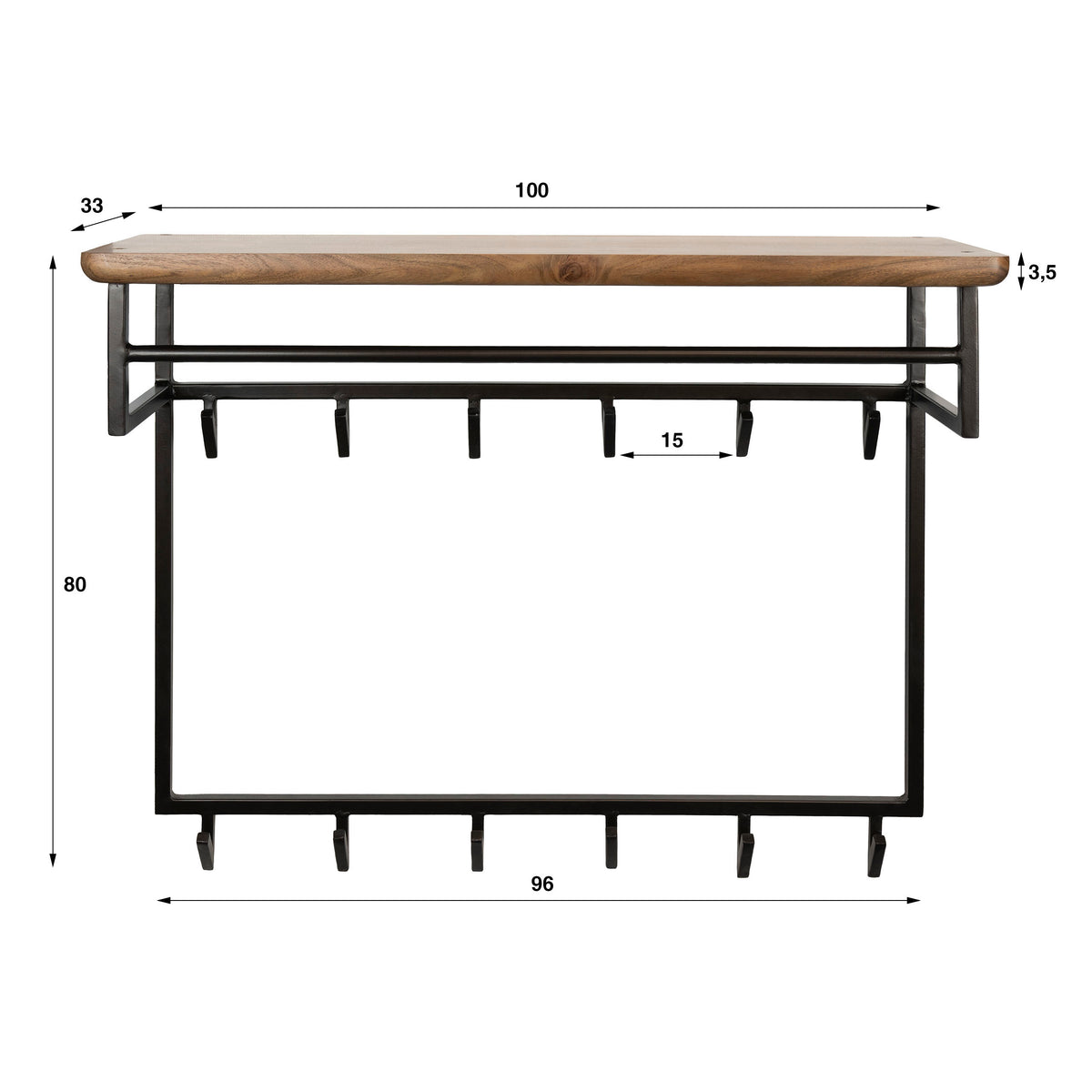 Kapstok Edge Curve hoog 12 haken / Massief acacia bruin van Idéco Design, foto 4