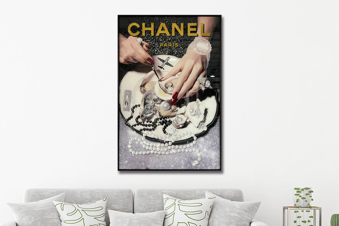 Glasschilderij met kristallen en lijst Parels 80x120 cm (Magazijn sale)