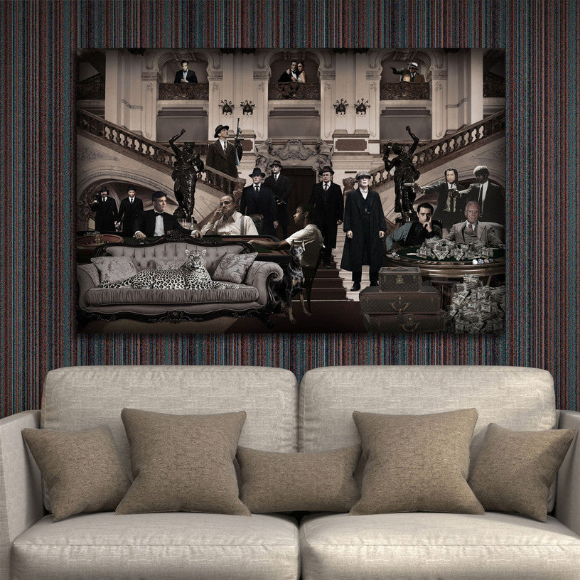 Glasschilderij Mafia zwart/wit 120x80cm (Magazijn sale)