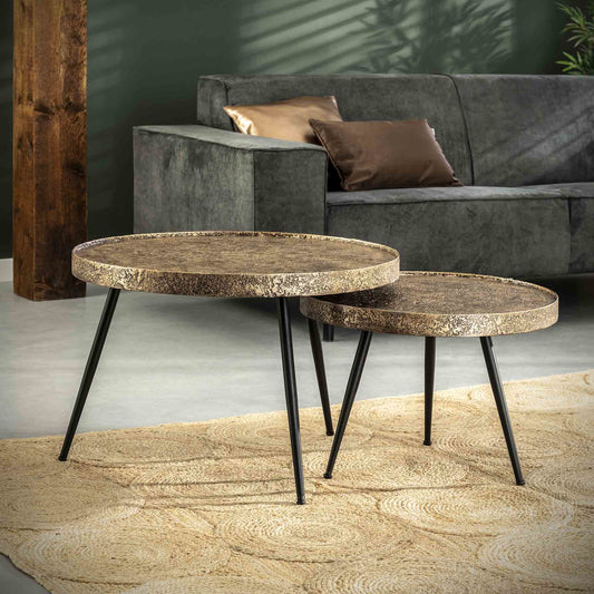 Salontafel set/2 rond metallic
