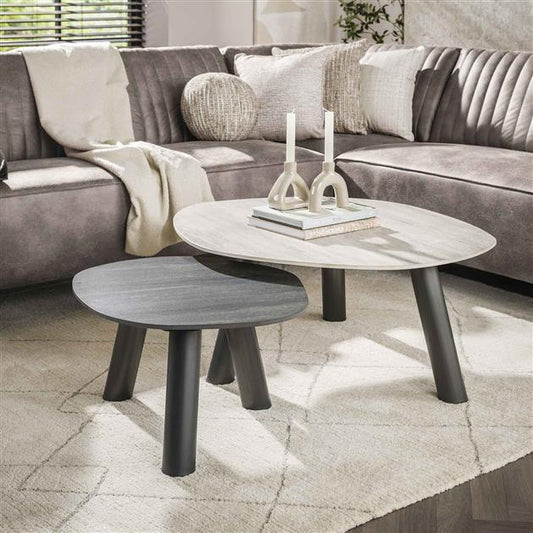 Salontafel Twin log set van 2 stuks / Ceramic 3D Travertine Multi Colour (Magazijn sale)