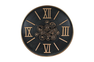 Grote radarklok Ward rond zwart/goud metaal XL Ø75 cm (NIEUW)