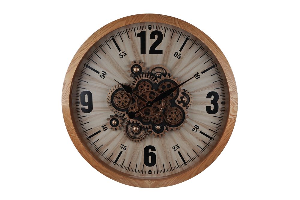 Ronde houten radar Wandklok naturel/zwart  "Kane''  Ø 68 cm