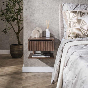 Nachtkastje 1 lade shelve Carve / Massief acacia drift brown