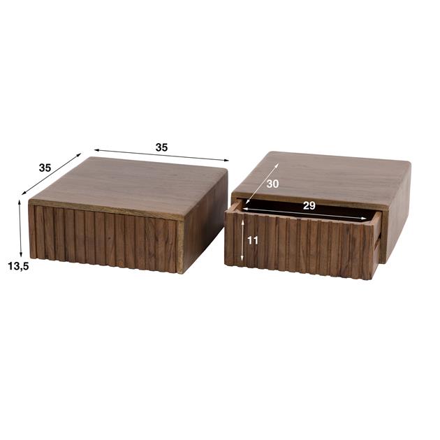Nachtkastje 1 lade hangend Carve / Massief acacia drift brown (2 stuks) van Idéco Design, foto 7