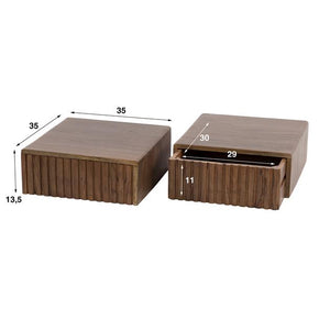 Nachtkastje 1 lade hangend Carve / Massief acacia drift brown (2 stuks)