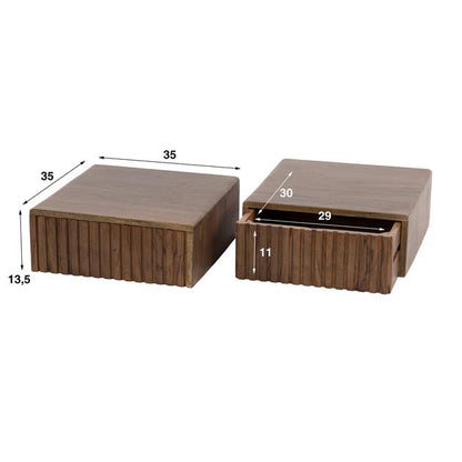 Nachtkastje 1 lade hangend Carve / Massief acacia drift brown (2 stuks) van Idéco Design, foto 7
