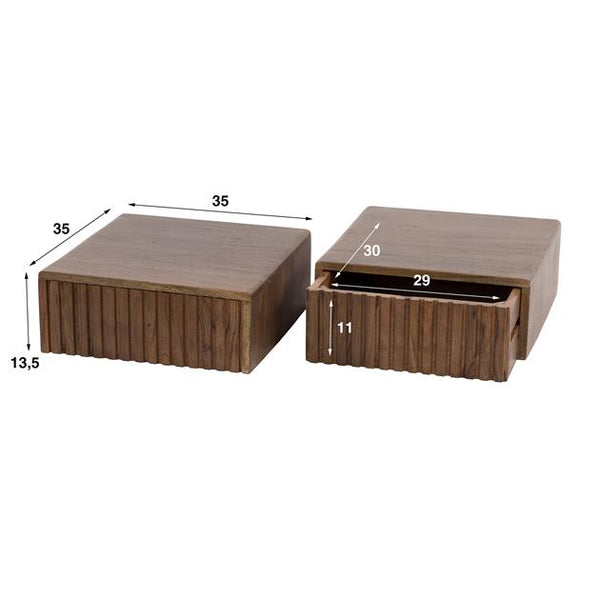 Nachtkastje 1 lade hangend Carve / Massief acacia drift brown (2 stuks)