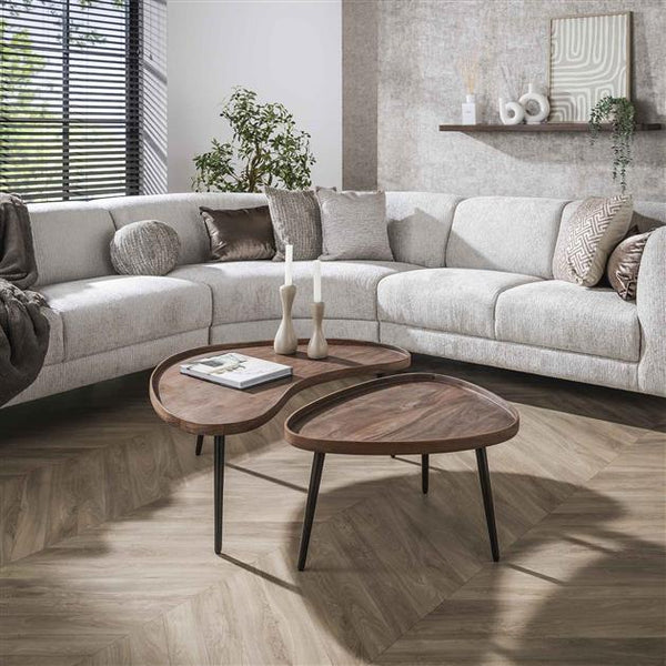 Salontafel set van 2 Carve organic / Massief acacia drift brown