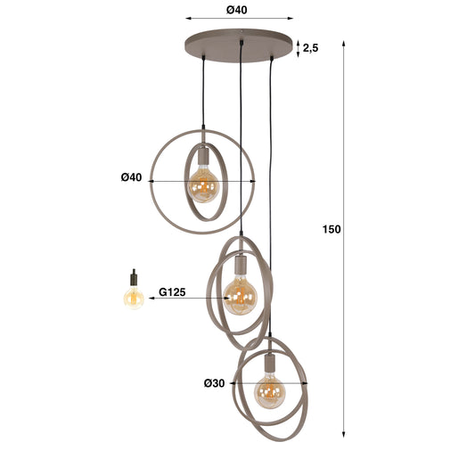 Hanglamp Turn Around getrapt 3-lichts beige