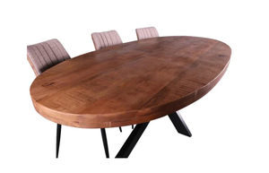 Eettafel mangohout ovaal 160x90 cm 6 cm blad  (magazijn opruiming)