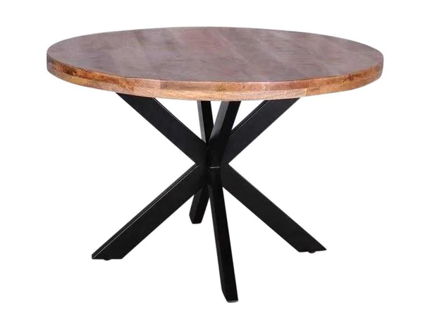 Eettafel mangohout rond 130 cm 6 cm blad  (magazijn opruiming)