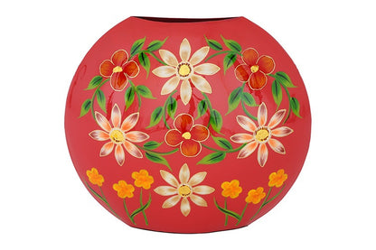 Ovale bloemenvaas Camina rood/wit- 30 cm hoog