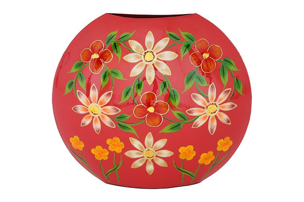 Ovale bloemenvaas Camina rood/wit- 30 cm hoog
