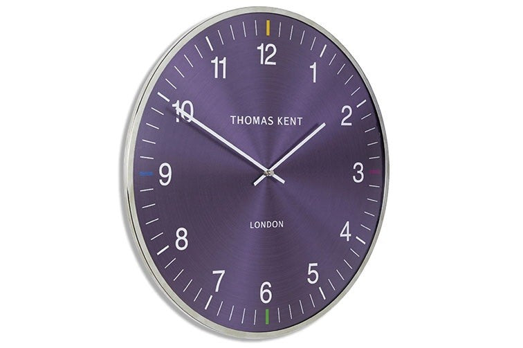 Thomas Kent wandklok "Oyster" rond Paars/zilver large  - Ø65 CM