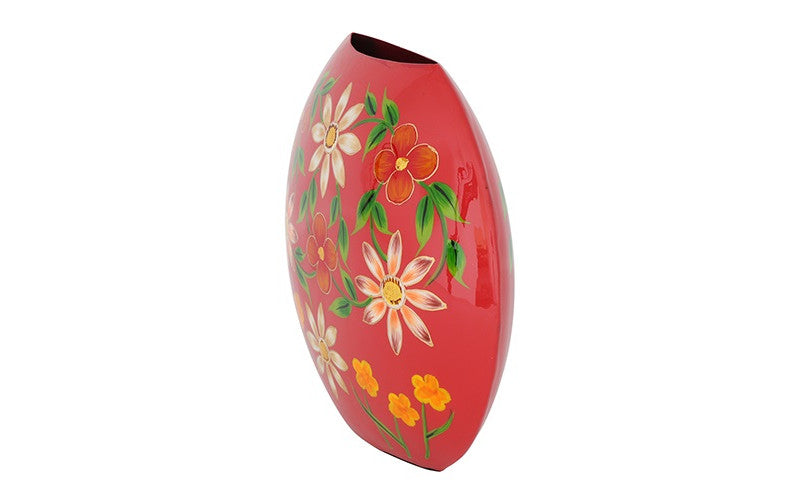 Ovale bloemenvaas Camina rood/wit- 30 cm hoog