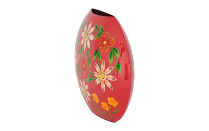 Ovale bloemenvaas Camina rood/wit- 30 cm hoog