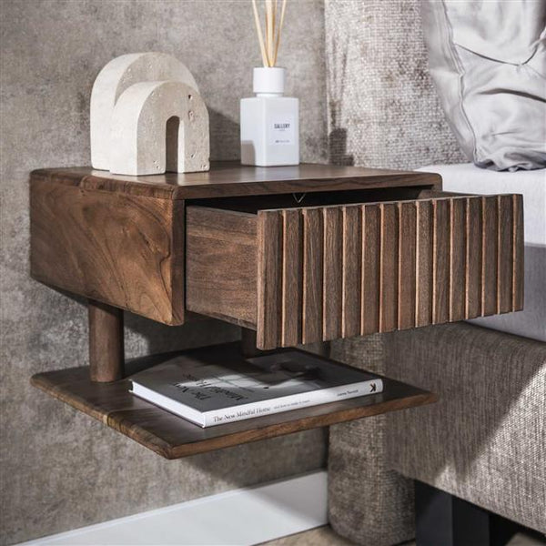 Nachtkastje 1 lade shelve Carve / Massief acacia drift brown
