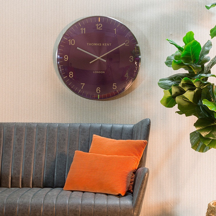 Thomas Kent wandklok "Oyster" rond Paars/zilver large  - Ø65 CM