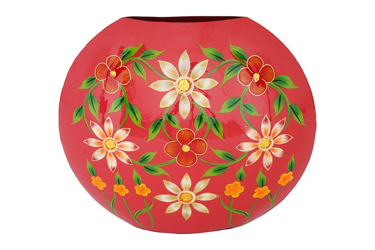 Ovale bloemenvaas Camina rood/wit - 40 cm hoog