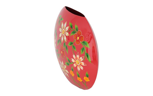 Ovale bloemenvaas Camina rood/wit - 40 cm hoog