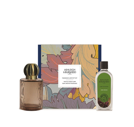 Ashleigh & Burwood Cadeauset  Geurlamp helder glas bruin + Dark Orchid geurolie (NIEUW)