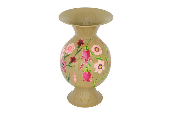 Ronde bloemenvaas op voet Camina groen/roze - 46 cm hoog