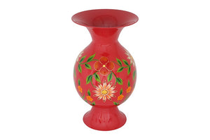 Ronde bloemenvaas op voet Camina rood/wit- 46 cm hoog